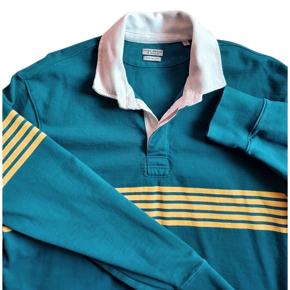 Oobe Brand Men's Dunbar Long Sleeve Rugby Heavyweight Polo Shirt Blue Size XL